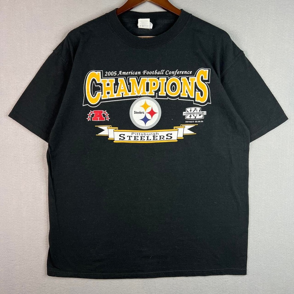 2005 Pittsburgh Steelers NFL Football Conference Champions Black Tee Shirt L